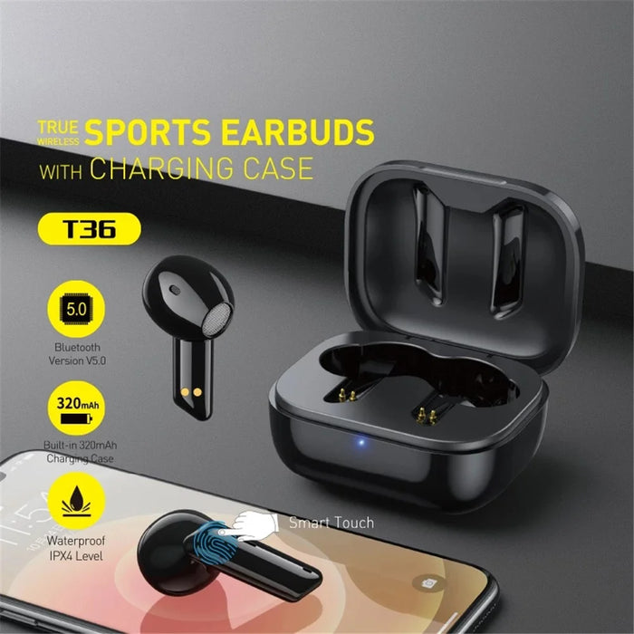 AWEI T36 TWS Bluetooth-compatible 5.0 Earphone Wireless Sport Waterproof Touch Stereo Headset with Mic - Black - 2