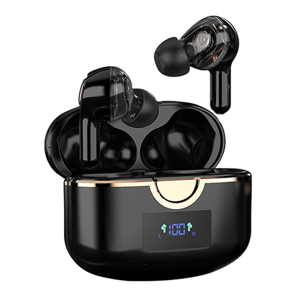 T22 TWS Dual Dynamic Drivers Wireless Noise Canceling Headset LED Power Display Bluetooth-compatible HiFi Earphone Earbuds - Black - 1