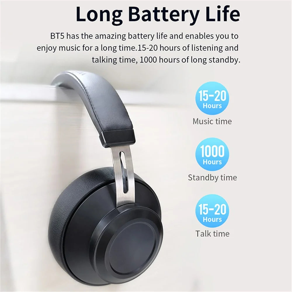 BLUEDIO BT5 Over-ear Bluetooth-compatible Earphone Stereo Deep Bass Headset Wireless Headphone with Mic for PC Gaming - 6