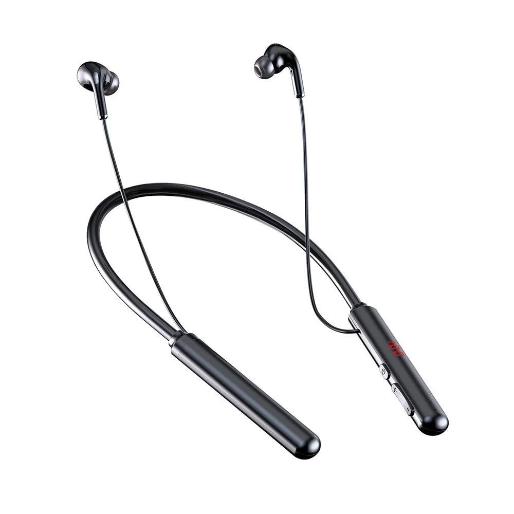 960 Bluetooth-compatible 5.0 Earphone Sports Neckband Headphone Bass Stereo Power LED Display Noise Cancelling Headset Support TF Card - Black - 2