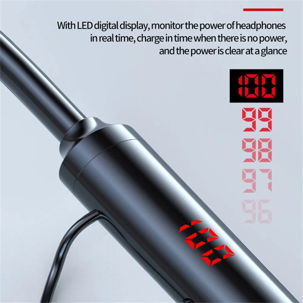 960 Bluetooth-compatible 5.0 Earphone Sports Neckband Headphone Bass Stereo Power LED Display Noise Cancelling Headset Support TF Card - Black - 7