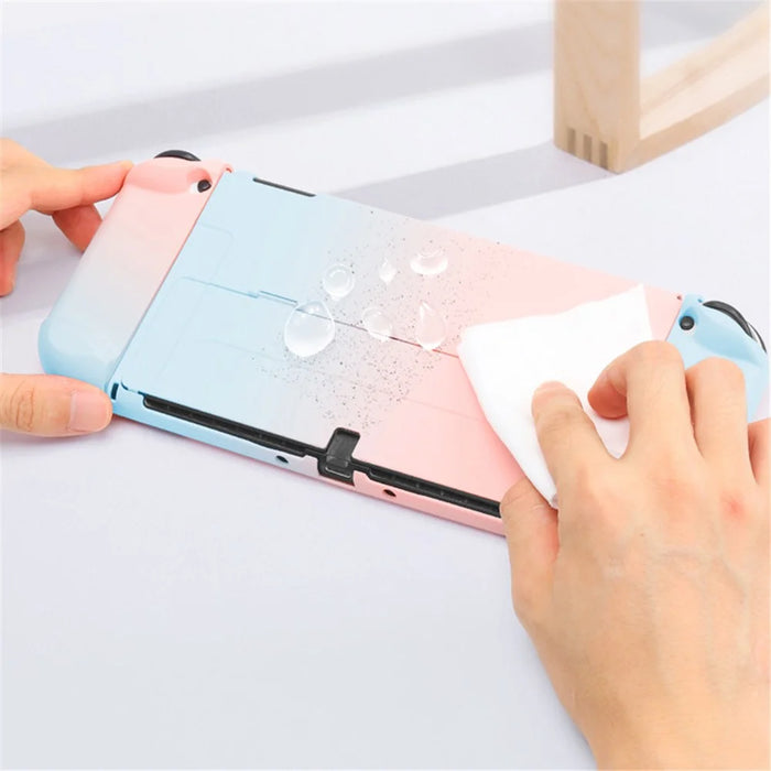 Anti-Fingerprint Dockable Case Protective Cover Ergonomic Comfort PC Grip Case Set for Nintendo Switch OLED Console - Purple/Green - 4