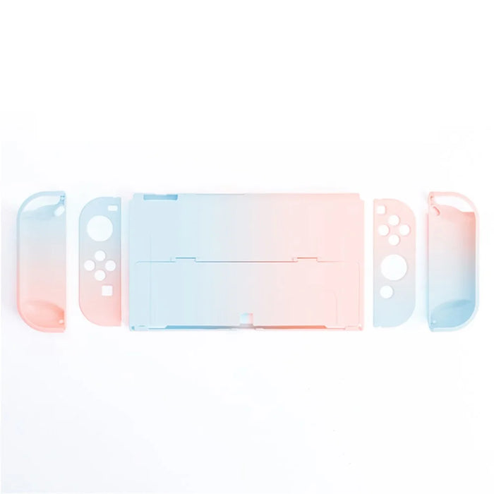 Anti-Fingerprint Dockable Case Protective Cover Ergonomic Comfort PC Grip Case Set for Nintendo Switch OLED Console - Purple/Green - 5