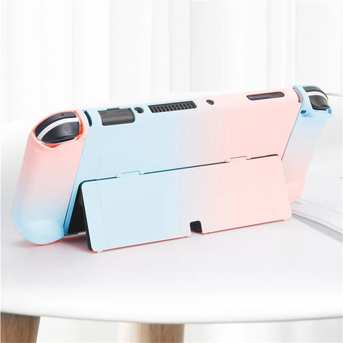 Anti-Fingerprint Dockable Case Protective Cover Ergonomic Comfort PC Grip Case Set for Nintendo Switch OLED Console - Purple/Green - 6