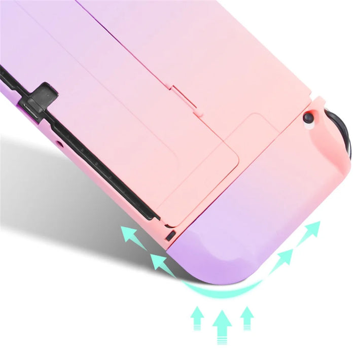 Anti-Fingerprint Dockable Case Protective Cover Ergonomic Comfort PC Grip Case Set for Nintendo Switch OLED Console - Purple/Green - 7