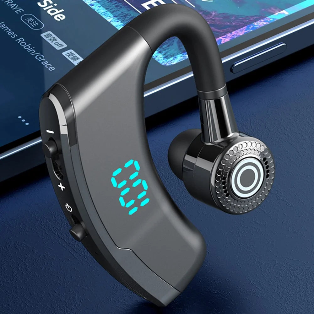 V9S Business Style Bluetooth-compatible Single Ear Headset LED Display Wireless Headphone Earphone with Battery Charging Case - Black - 7