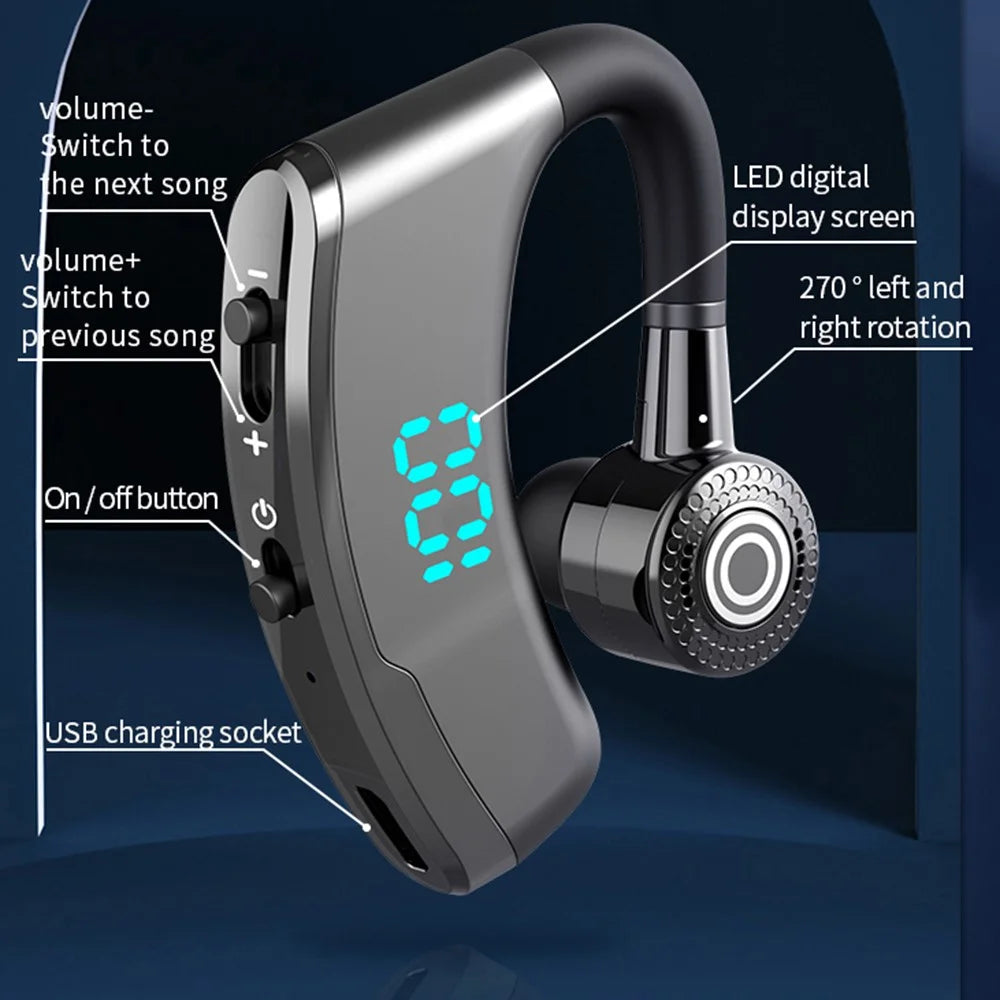 V9S Business Style Bluetooth-compatible Single Ear Headset LED Display Wireless Headphone Earphone with Battery Charging Case - Black - 4