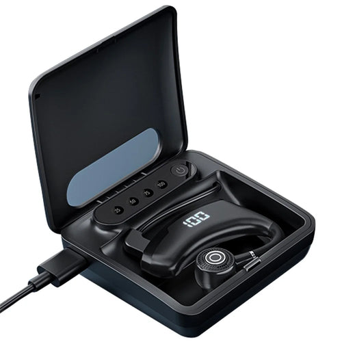 V9S Bluetooth-compatible Single-Ear (Monaural) Headset Business Style LED Display Wireless Headphone Earphone with Battery Charging Case - Black - 1