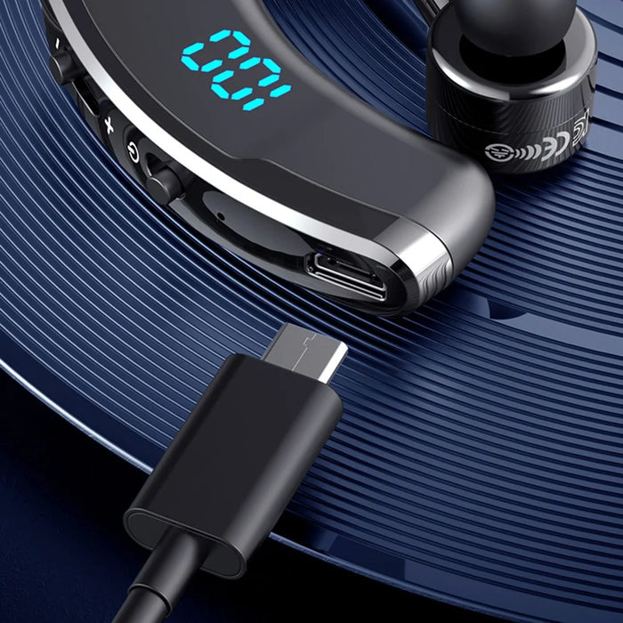 V9S Bluetooth-compatible Single-Ear (Monaural) Headset Business Style LED Display Wireless Headphone Earphone with Battery Charging Case - Black - 6