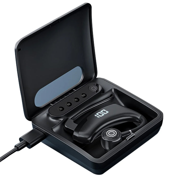 V9S Bluetooth-compatible Single-Ear (Monaural) Headset Business Style LED Display Wireless Headphone Earphone with Battery Charging Case - Black - 1
