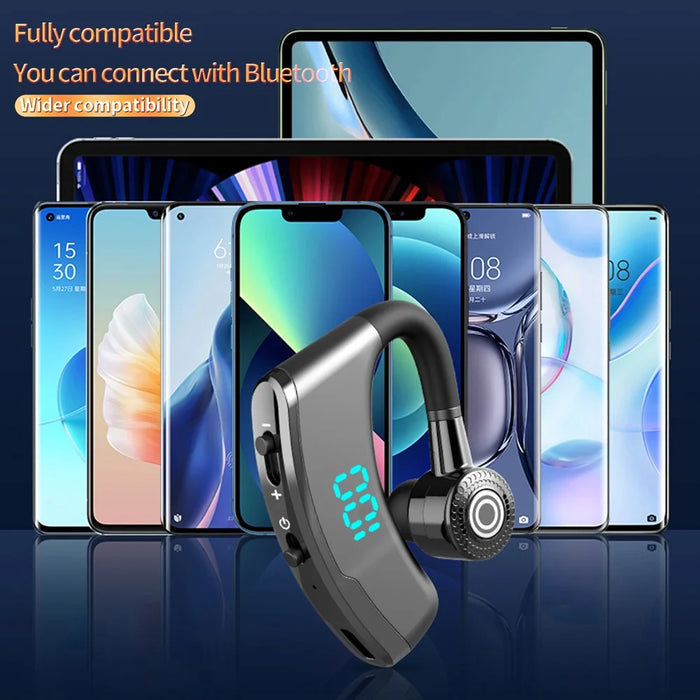 V9S Bluetooth-compatible Single-Ear (Monaural) Headset Business Style LED Display Wireless Headphone Earphone with Battery Charging Case - Black - 3