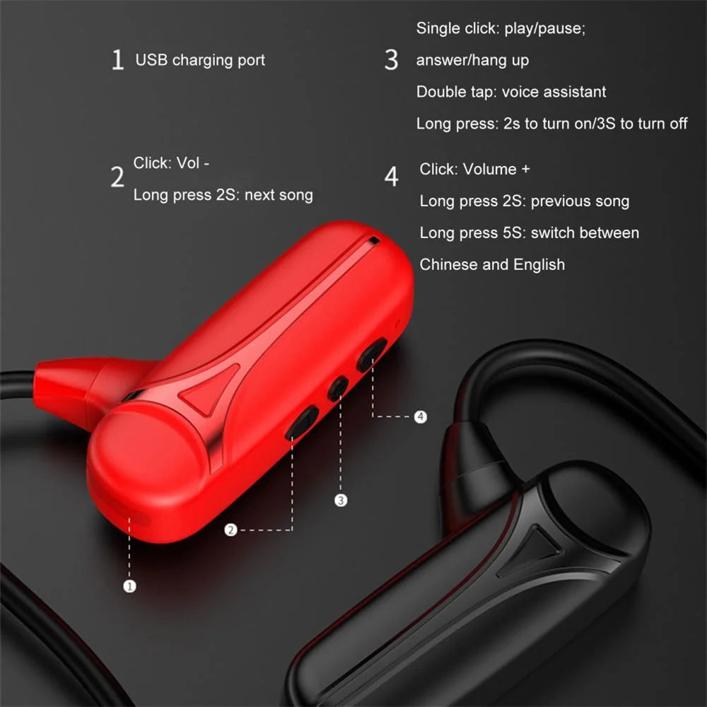 F1 Bone Conduction Wireless Bluetooth-compatible 5.0 Neckband Headphone Calling Music Earphone Sport Headset - Black - 5