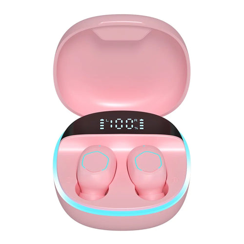 M13 Bluetooth-compatible Wireless Earphones Wireless Earpiece LED Display Screen Waterproof Earbuds Headsets with Charging Bin for Gaming Running Cycling Walking - Pink - 1