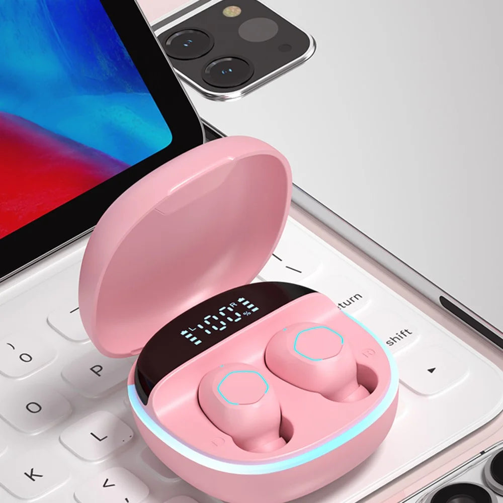 M13 Bluetooth-compatible Wireless Earphones Wireless Earpiece LED Display Screen Waterproof Earbuds Headsets with Charging Bin for Gaming Running Cycling Walking - Pink - 4