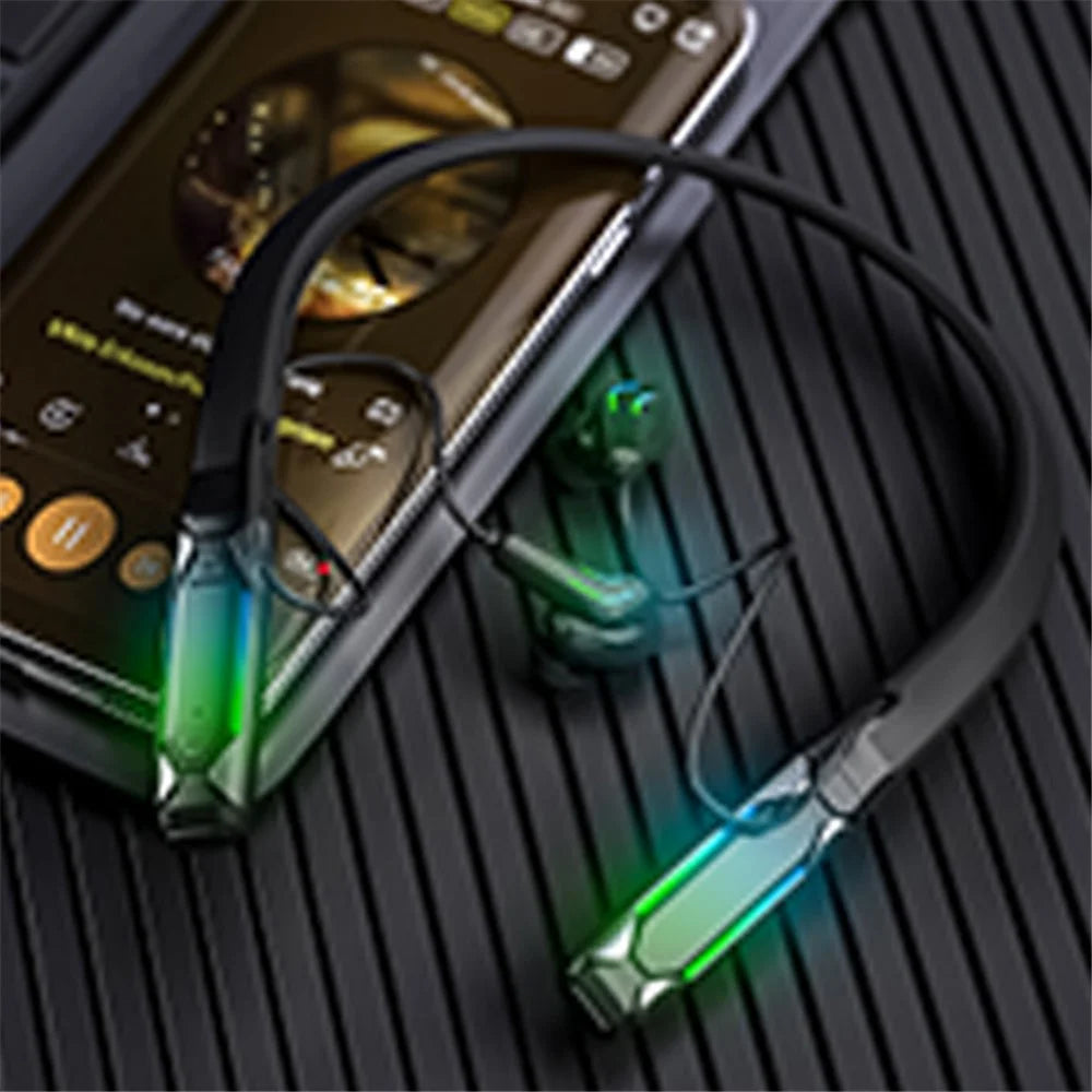 A55 Stereo Sound Wireless Earphone Neckband Bluetooth-compatible 5.1 Headset Gaming Headphone with Colorful Light Crystal-Clear Voice ENC Noise Cancelling Mic - 6