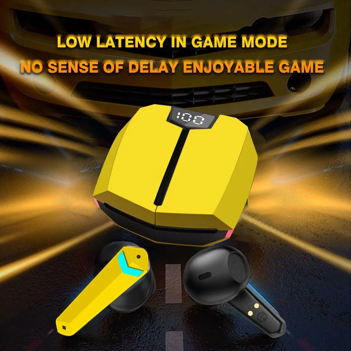 JX20 TWS Wireless Bluetooth-compatible 5.2 Noise Reduction Low-Latency Sports Headset Gaming Headphone with Digital Display Screen Charging Case - Yellow - 2