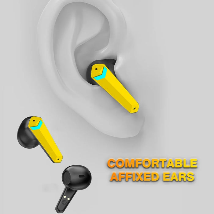 JX20 TWS Wireless Bluetooth-compatible 5.2 Noise Reduction Low-Latency Sports Headset Gaming Headphone with Digital Display Screen Charging Case - Yellow - 5