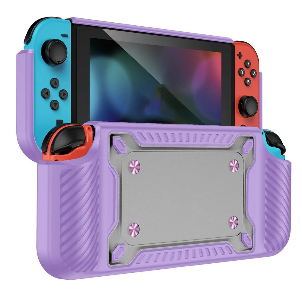 Shockproof Case Anti-Drop Cover for Nintendo Switch OLED Game Console Ergonomic Grip Protective Case (Type A) - Purple - 1