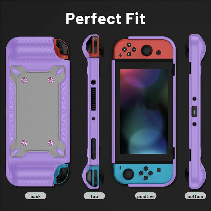 Shockproof Case Anti-Drop Cover for Nintendo Switch OLED Game Console Ergonomic Grip Protective Case (Type A) - Purple - 5