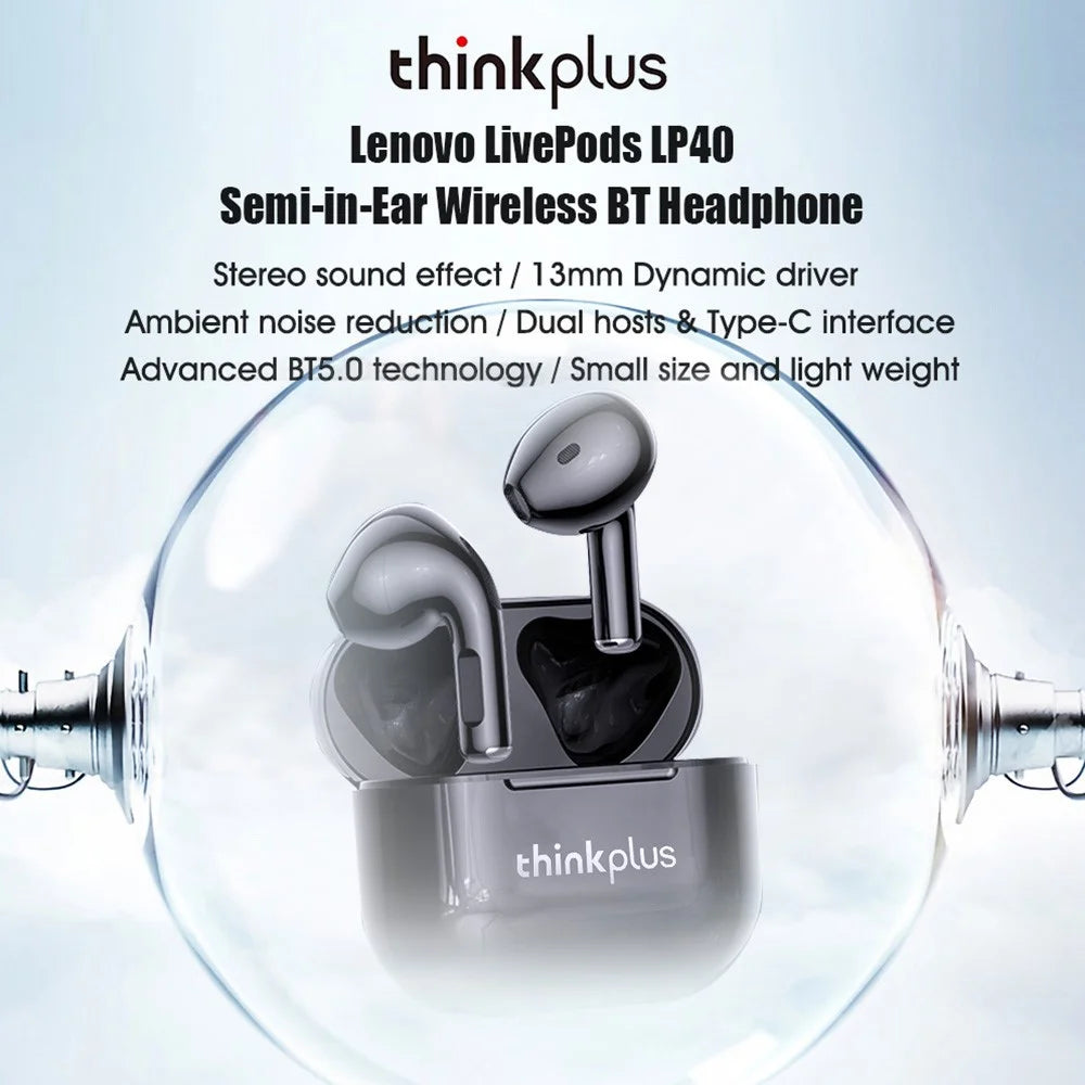 LENOVO Thinkplus LP40 Bluetooth-compatible 5.0 TWS Earphone Noise Reduction In-ear Headphone with 300mAh Charging Case - Black - 3