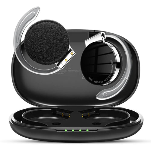 TWS-F2 Wireless Bluetooth-compatible 5.2 Wireless Earphone Stereo Sound Noise Reduction Low Delay Sports Running Headset with Charging Case - Black - 1