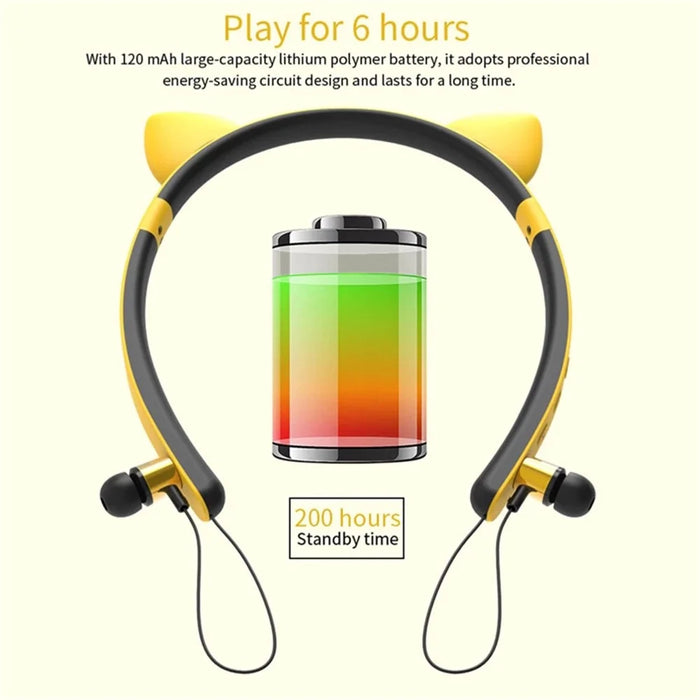 Kid's In-ear Wireless Bluetooth-compatible Earphones Cute Magnetic Earbuds Children Neckband Headsets - Yellow - 3