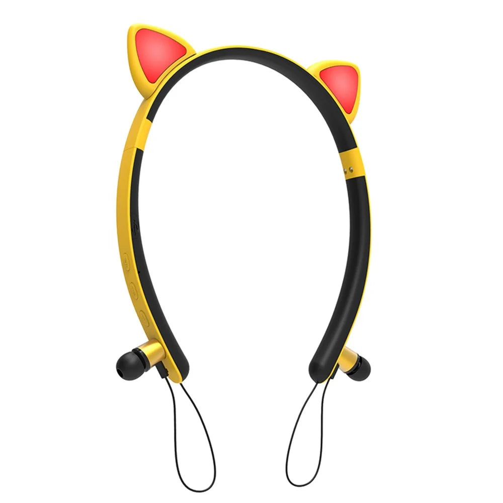 Kid's In-ear Wireless Bluetooth-compatible Earphones Cute Magnetic Earbuds Children Neckband Headsets - Yellow - 1