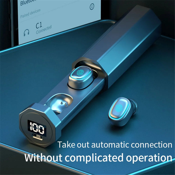 C1 Wireless Bluetooth-compatible Earbuds Water Resistant Sports Headphone Touch Control Headset with LED Digital Display - Black - 7