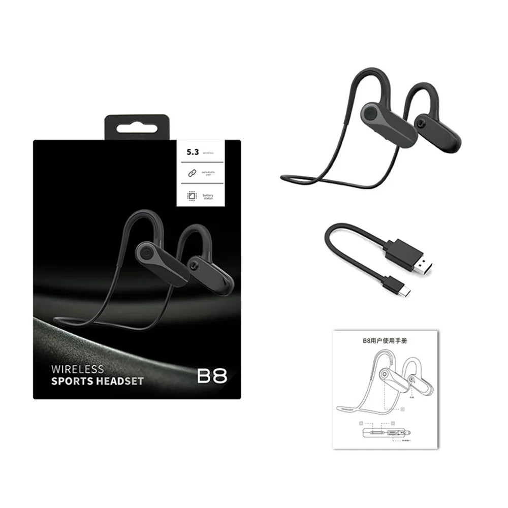 B8 Air Conduction Headphone Bluetooth-compatible 5.3 Waterproof Wireless Sports Music Gaming Neckband Headset - Black - 5