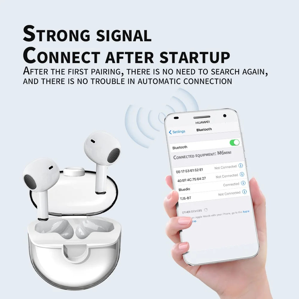 M6 Mini Transparent Bluetooth-compatible Earbuds HiFi Sound Headphones Touch Control TWS Earphones - Black - 2