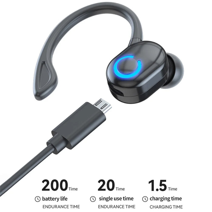 W6 Ear Hook Headset Waterproof TWS Wireless Bluetooth-compatible Sports Earphone with Charging Cable - Black - 2