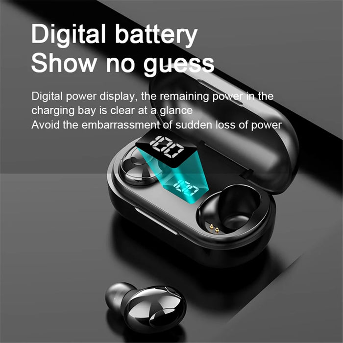 T8 Wireless Bluetooth-compatible Headset with Charging Case LED Digital Display Sports Earbuds - Black - 3