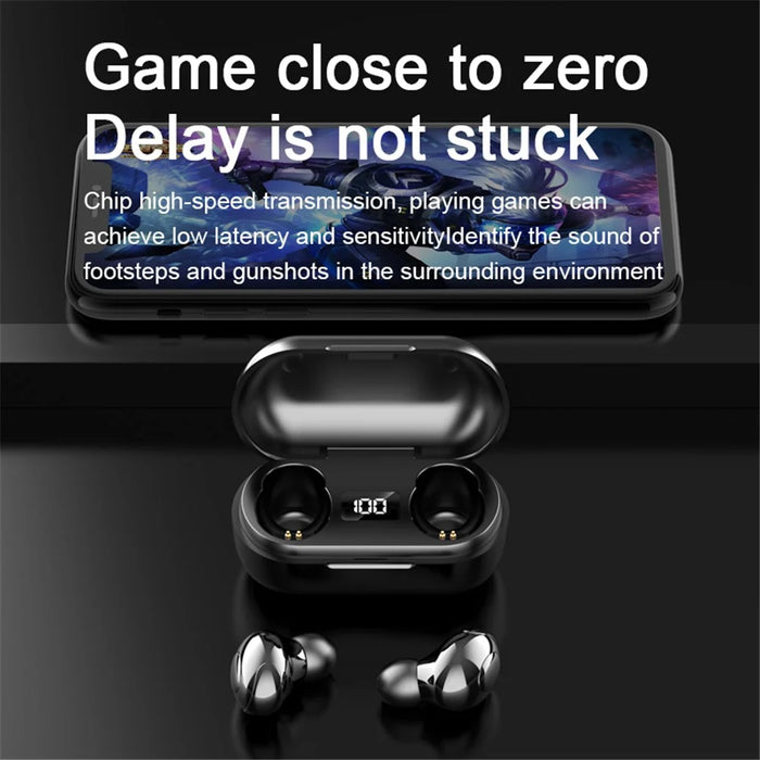 T8 Wireless Bluetooth-compatible Headset with Charging Case LED Digital Display Sports Earbuds - Black - 6