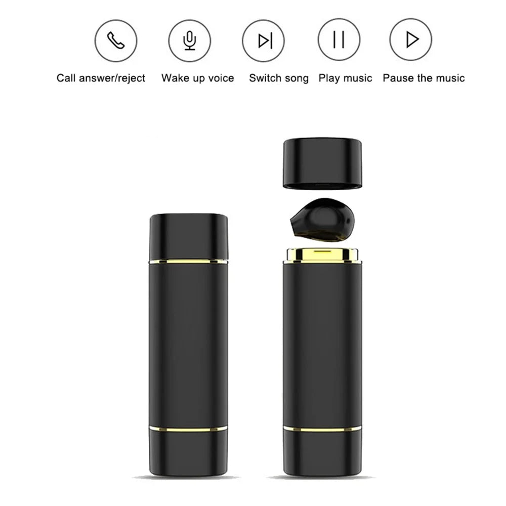 TWS Earphone Bluetooth-compatible 5.1 Wireless Sports Headphone with Lipstick-shaped Charging Case - Black - 2