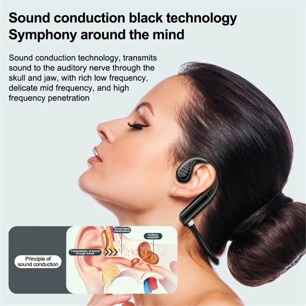 W10 Bone Conduction Bluetooth-compatible Headset Wireless Intelligent Noise Reduction Headphones IPX5 Waterproof Sports Ear-Hook Headset - Black - 3