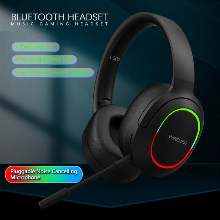 L800 Wireless Headset Music Gaming Headset Folding Bluetooth-compatible Headphone with LED Lights / Microphone - Black - 3