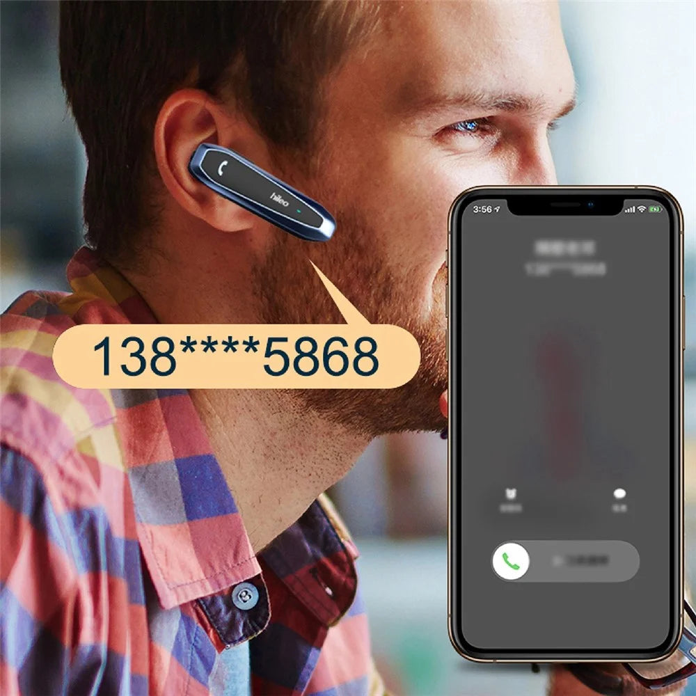 HILEO Hi6 Single Ear Wireless Bluetooth-compatible Headset Low-Power Dissipation Earphone Business Style Ultra-Long Standby Headphone Support IPX4 Water Resistant - Black - 6
