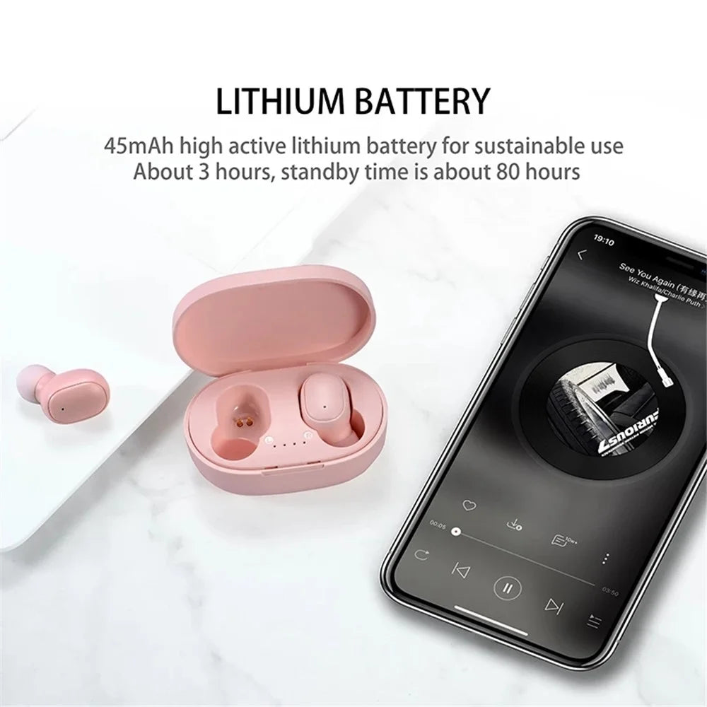 A6S Wireless Bluetooth-compatible Headset Mini Binaural In-Ear Music Headphones Noise Reduction TWS Earbuds with Charging Case - Black - 2