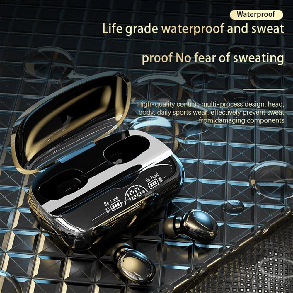 TG03 TWS Bluetooth-compatible Sports Headset Wireless Earphone Stereo Built-in Microphone Earbuds Waterproof Headphones with Digital Display Charging Case - Black - 5