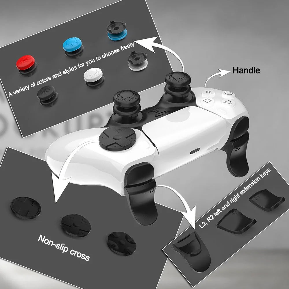 For Playstation 5 PS5 Controller Thumb Grips Sticks Joystick + L2 R2 Trigger Extender + D-pad Button Set Anti-Slip Replacement Parts - 3