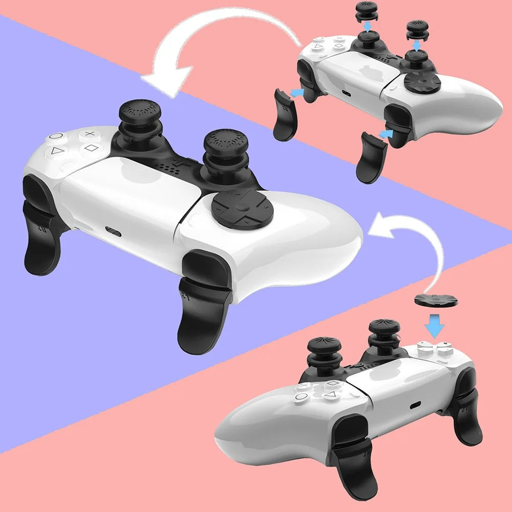 For Playstation 5 PS5 Controller Thumb Grips Sticks Joystick + L2 R2 Trigger Extender + D-pad Button Set Anti-Slip Replacement Parts - 5