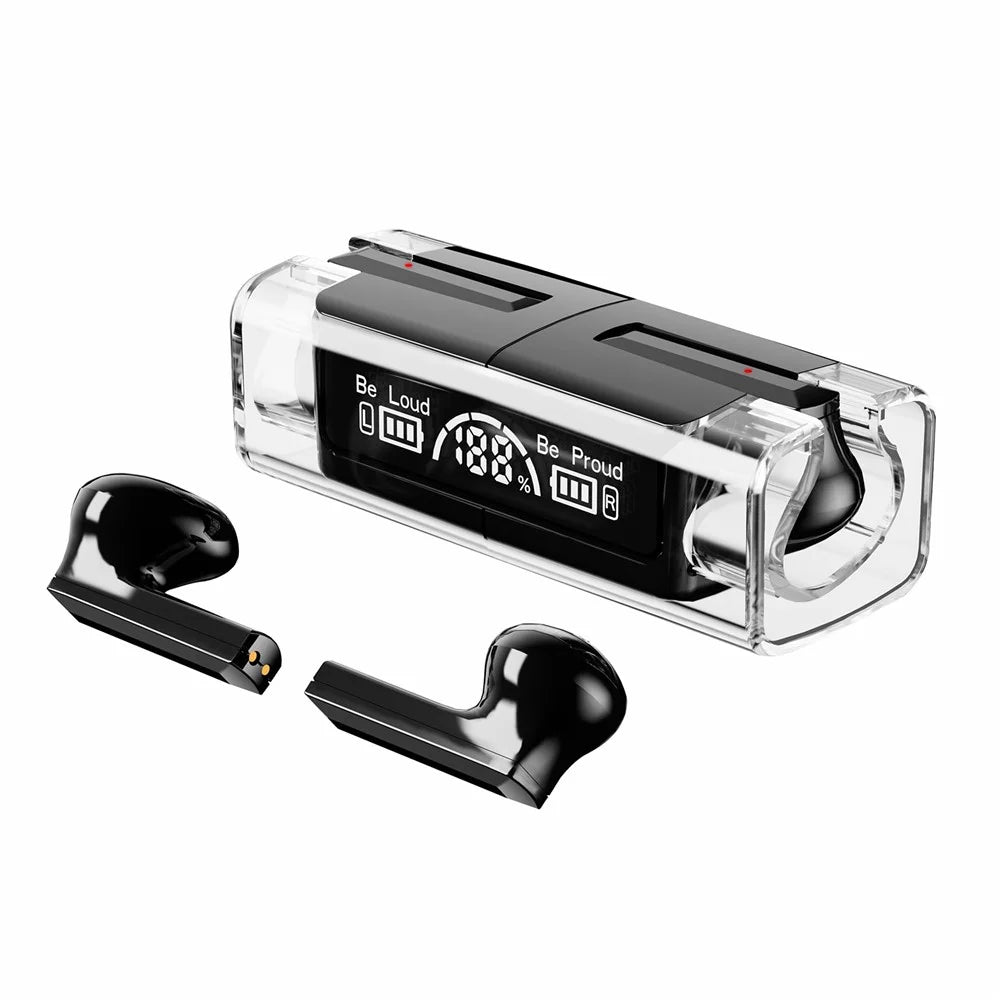 LB83 Bluetooth-compatible Wireless Earphone Stereo HiFi Sound Transparent Design Sports Headset with Digital Display Charging Case - Black - 1
