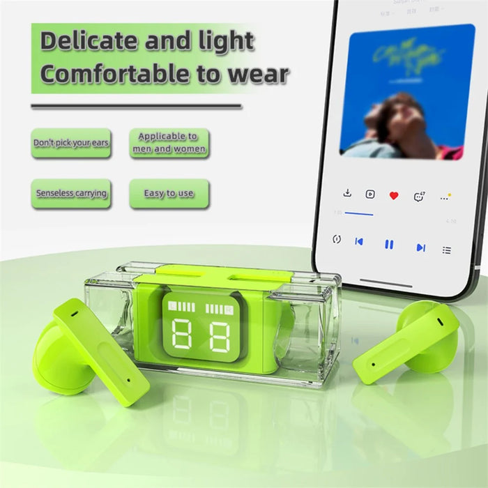 E90 Transparent Design TWS Wireless Bluetooth-compatible 5.3 Earphone Digital Display Stereo Music Touch Headset - Purple - 3