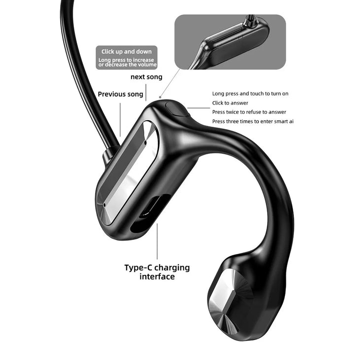 BL09 Bone Conduction Wireless Bluetooth-compatible 5.2 Headphone Type-C Ear-Hook Sports Sweatproof Headset Earphone - Red - 6