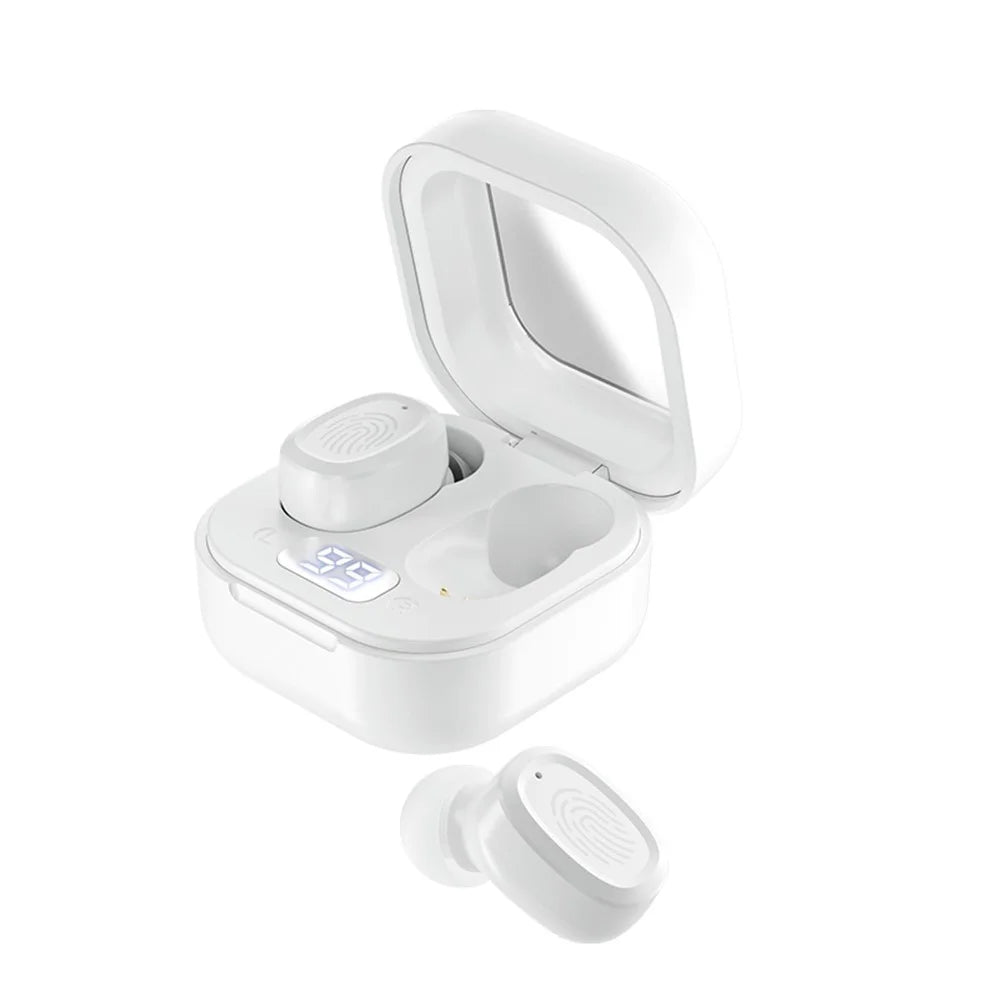 BY18 Digital Display Bluetooth-compatible Headphone Wireless Headset with Charging Case - White - 1