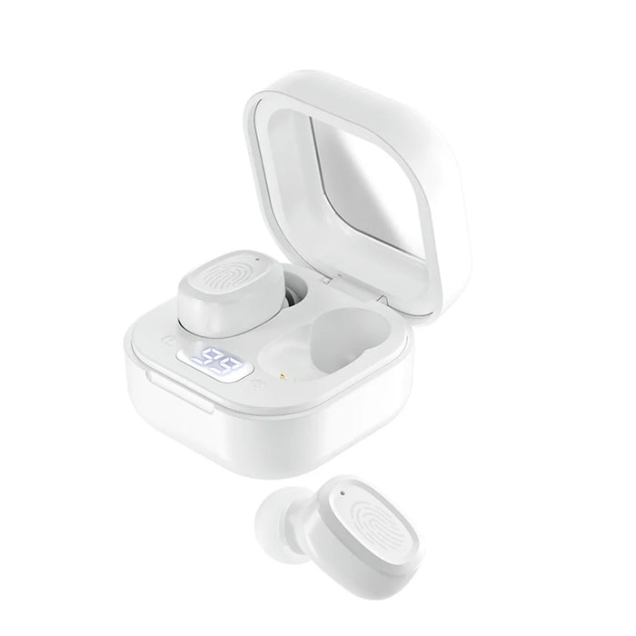 BY18 Digital Display Bluetooth-compatible Headphone Wireless Headset with Charging Case - White - 1