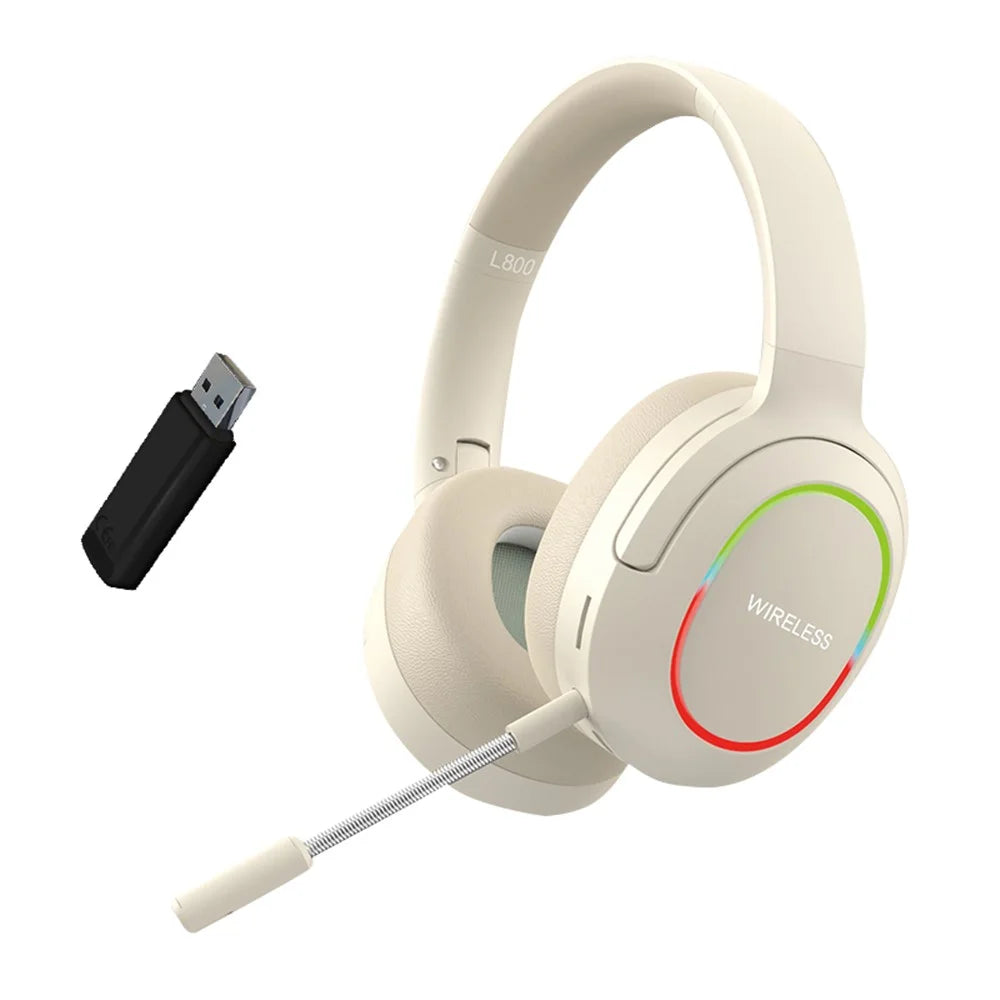 L800 2.4G Wireless / Bluetooth-compatible 5.1 Over-ear Headset LED Light Low Latency E-sports Gaming Headphone - Khaki - 1