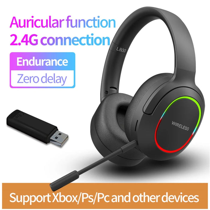 L800 2.4G Wireless / Bluetooth-compatible 5.1 Over-ear Headset LED Light Low Latency E-sports Gaming Headphone - Khaki - 2