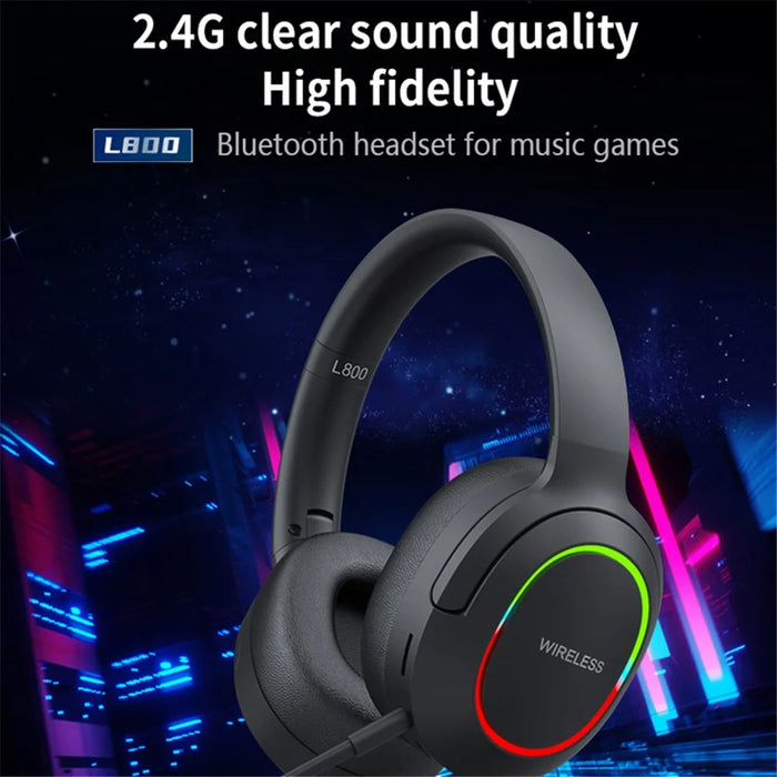 L800 2.4G Wireless / Bluetooth-compatible 5.1 Over-ear Headset LED Light Low Latency E-sports Gaming Headphone - Khaki - 4
