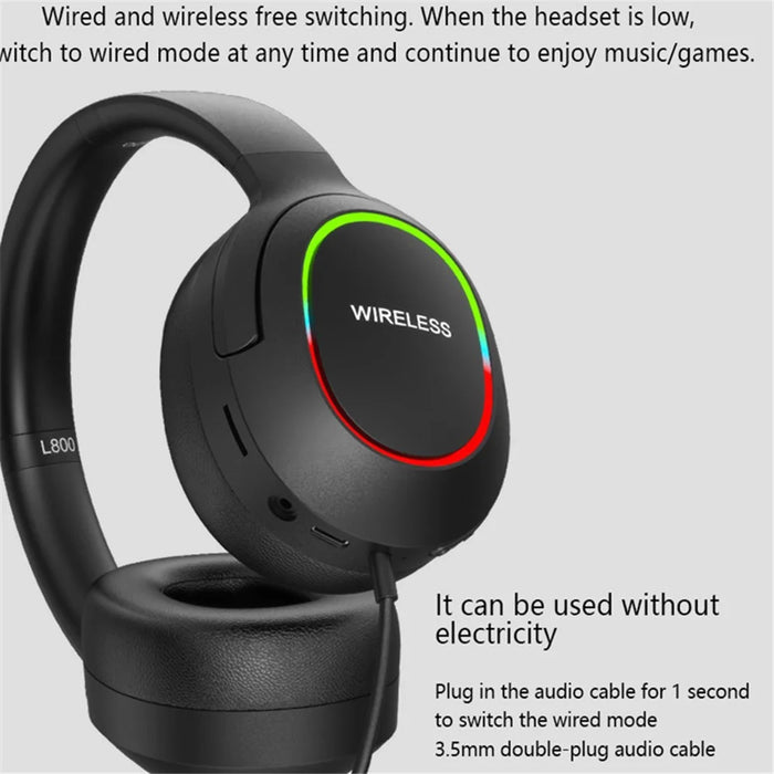 L800 2.4G Wireless / Bluetooth-compatible 5.1 Over-ear Headset LED Light Low Latency E-sports Gaming Headphone - Khaki - 6